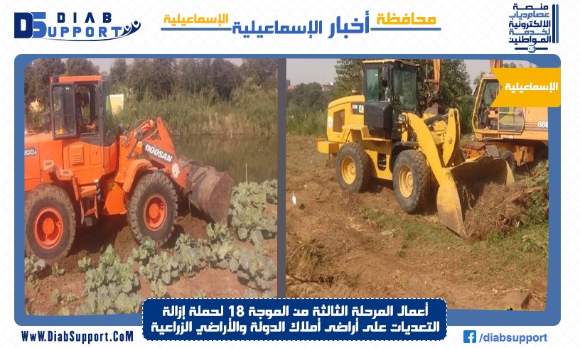 أعمال المرحلة الثالثة من الموجة ١٨ لحملة إزالة التعديات على أراضى أملاك الدولة والأراضي الزراعية
